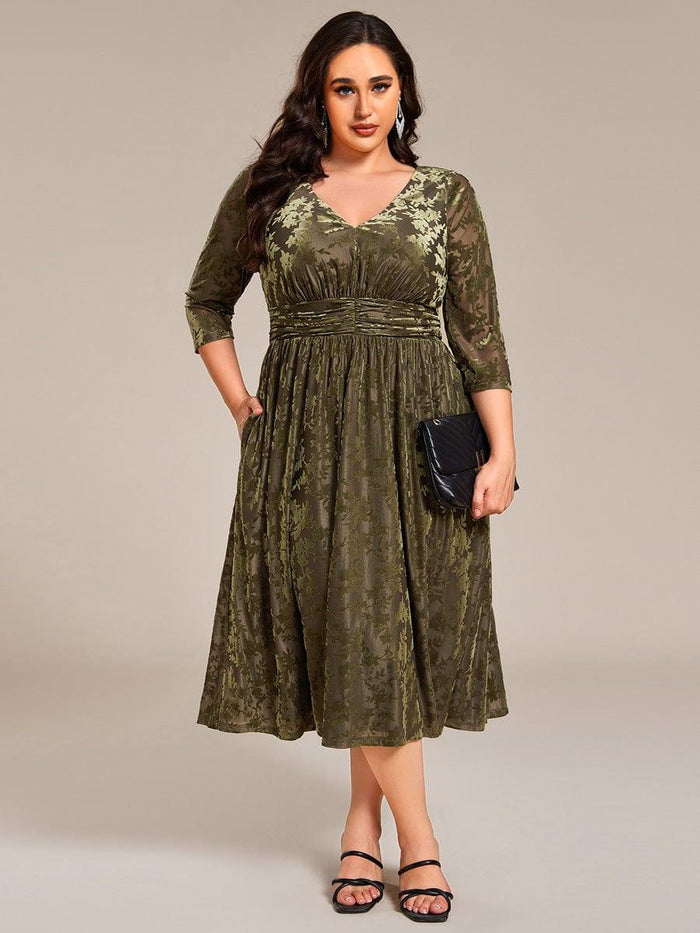 Pleats Velvet Dark Navy Wedding Guest Dress with Split main image 1