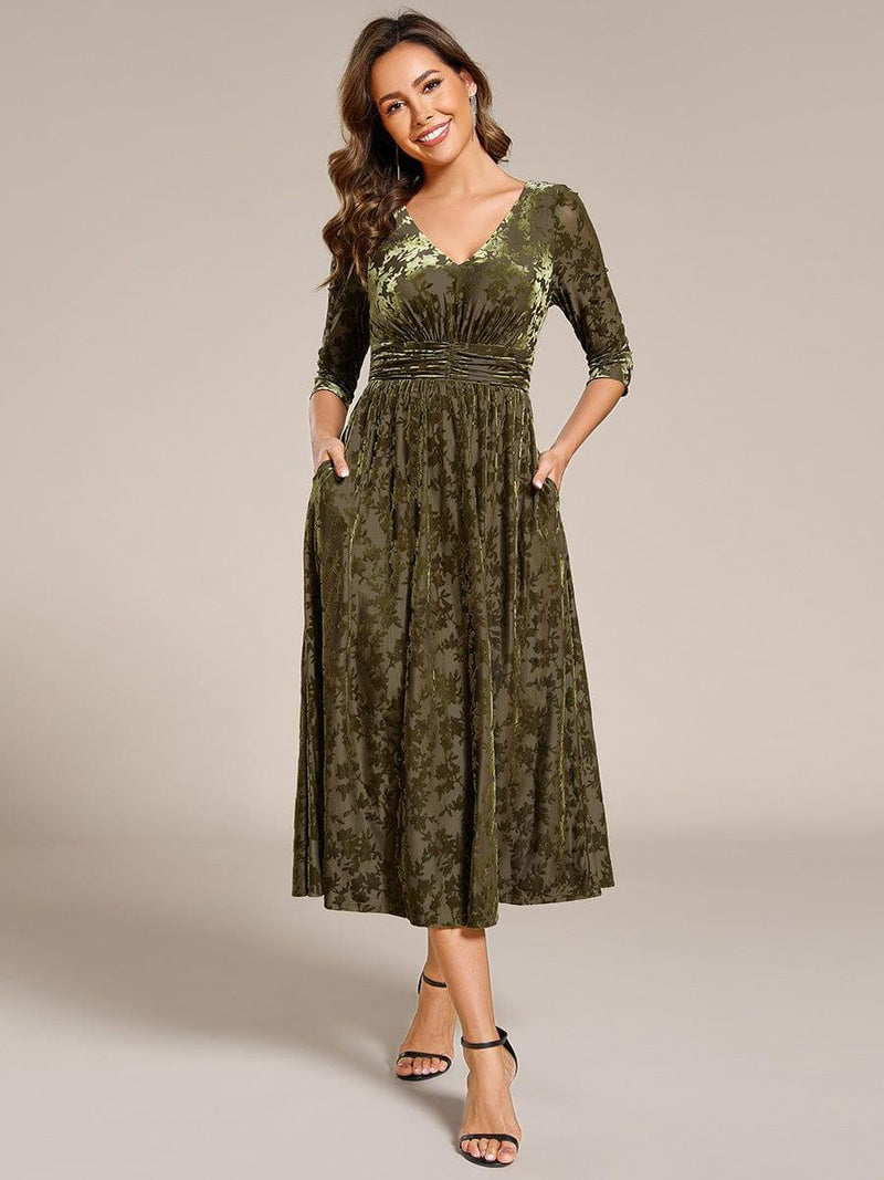 Elegant Velvet V-neck Unique Long Wedding Guest Dresses For Women main image 0
