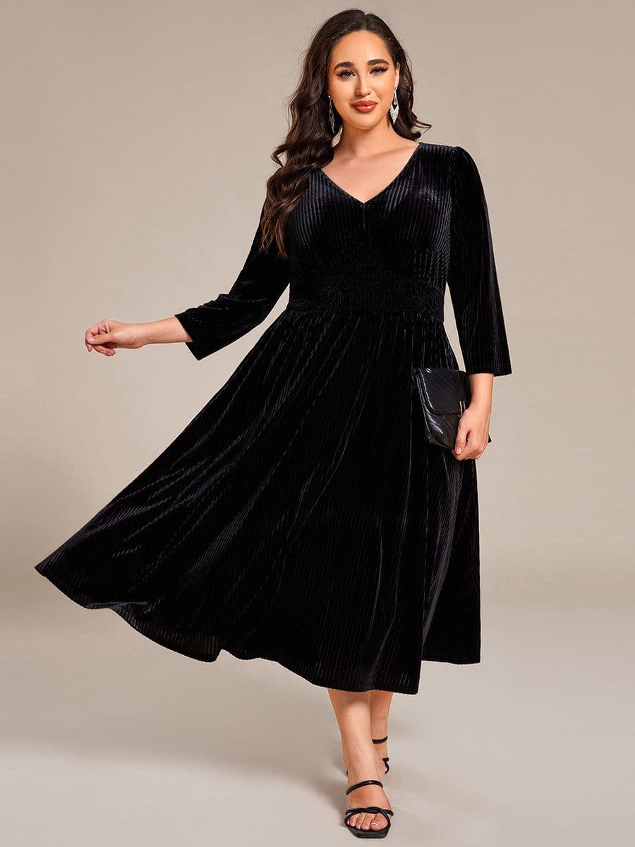 black velvet tea length dress ever ARLET|Long Sleeve High Stretch Wedding Guest SIZE:5 years
