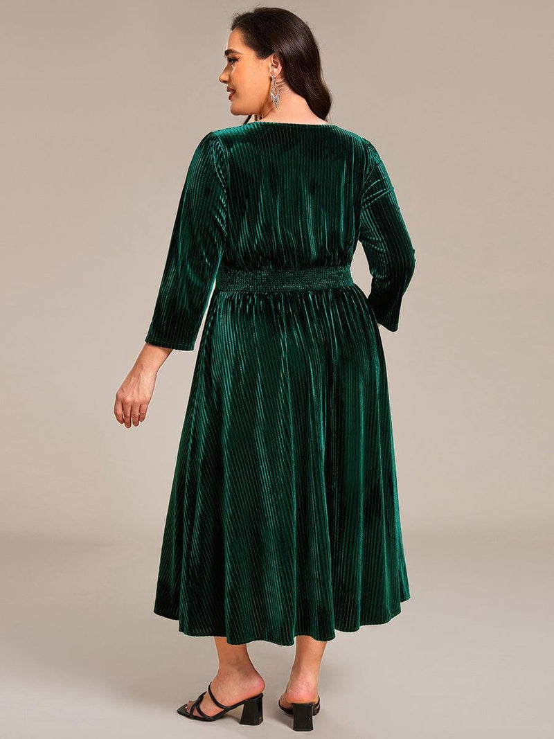 Elegant Long Sleeve Velvet Tea-Length Dress for Wedding Guests