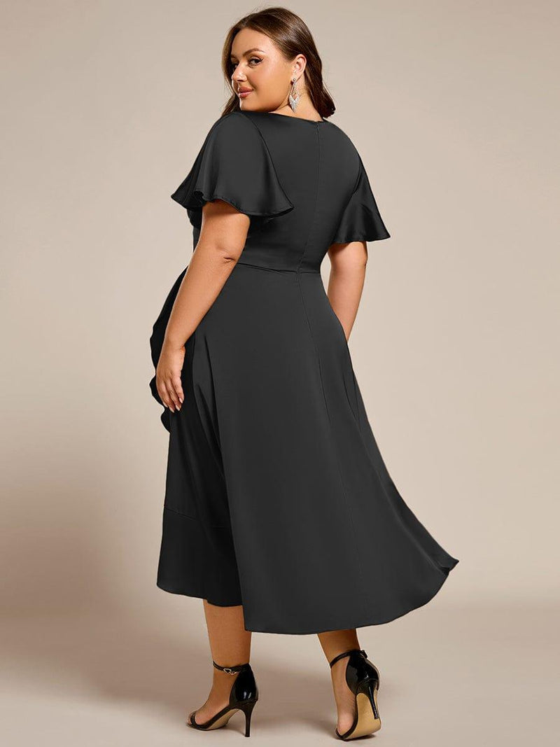 Satin V-Neck Corset Bodice Ruffled Skirt Gown Dark Navy main image 1
