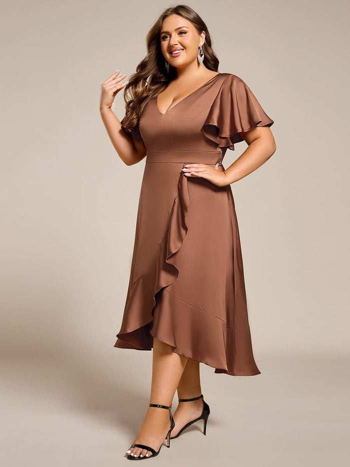Pretty V Neck Satin Blue Print Floral Long Wedding Guest Dress Birthday Evening Dress SP1154 main image 1