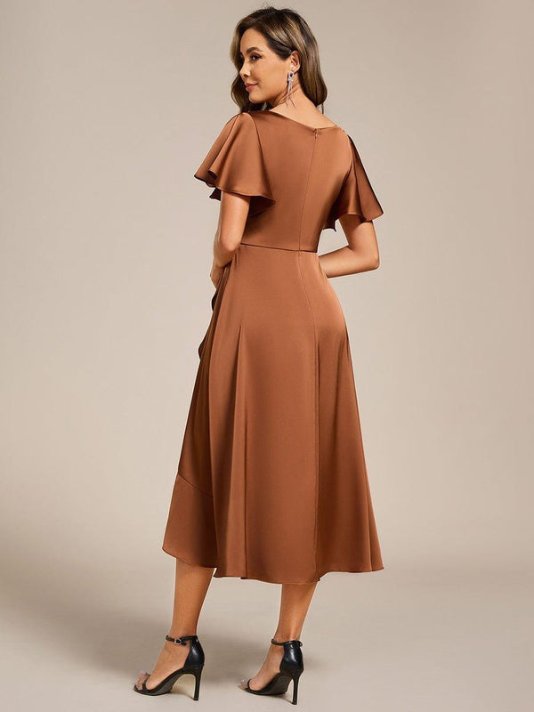 Spaghetti Straps V-Neck Mist Wedding Guest Dress with Ruffle Side main image 1