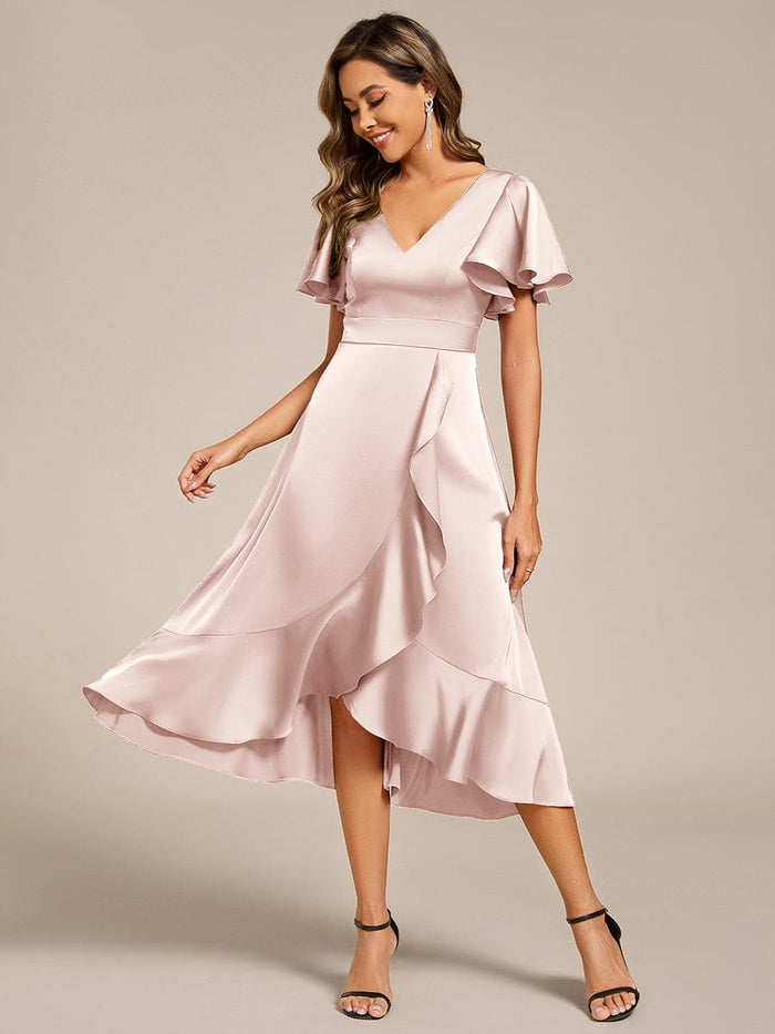 Ruffled Vneck Midi Satin Wedding Guest Dress EverPretty US — free download