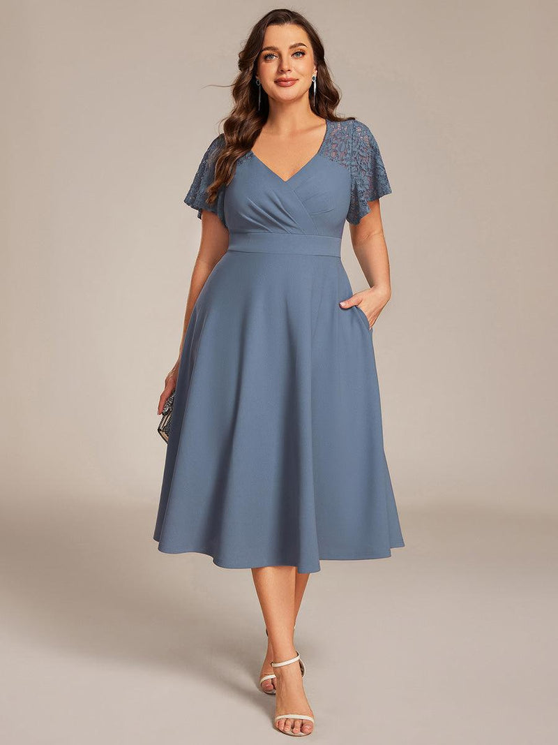 Ruffled Sweetheart A-Line Midi Wedding Guest Dress with Short Sleeves