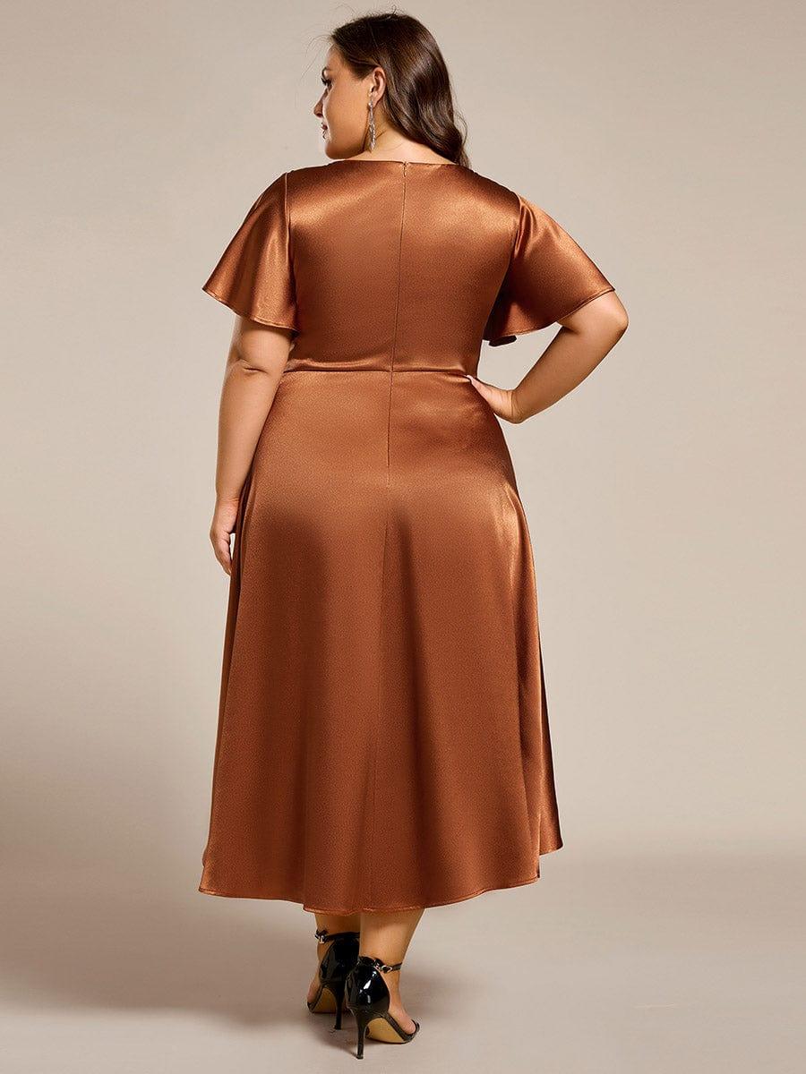 Satin V-Neck Flutter Sleeve Midi Bridesmaid Dress with Pockets #color_Copper