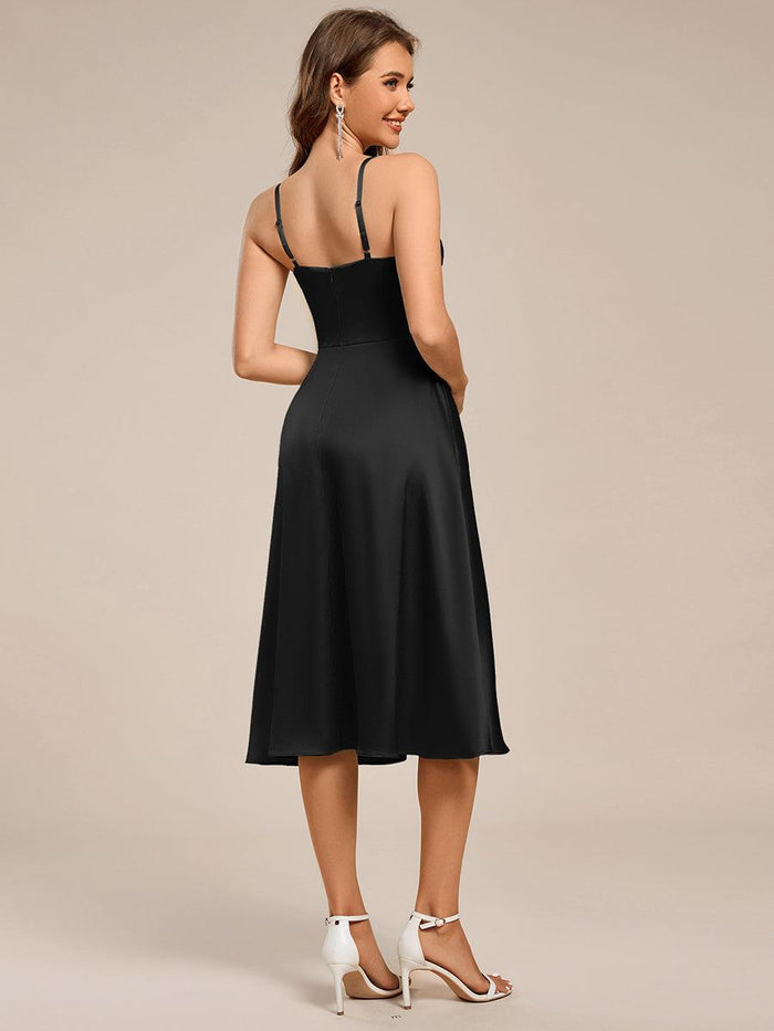 Spaghetti Strap Satin A-Line Midi Wedding Guest Dress