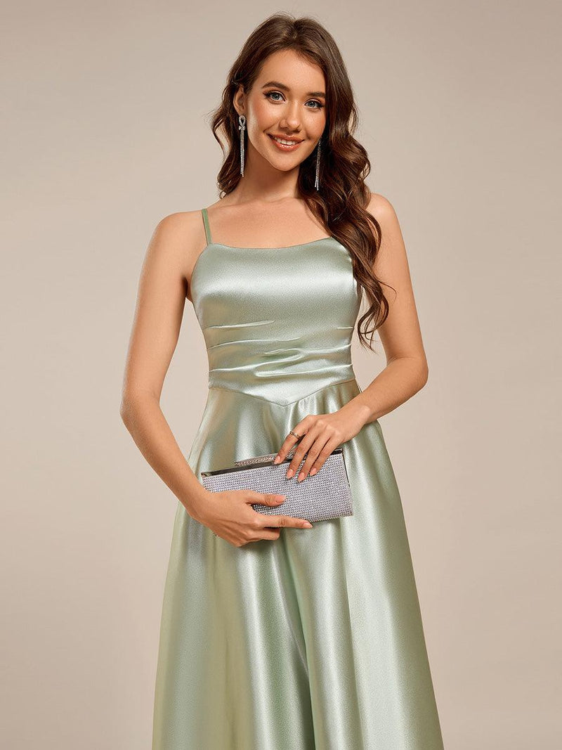 Elegant Brown Spaghetti Strap Satin A Line Long Party Dress Formal Wedding Guest Dress SP1543 main image 0