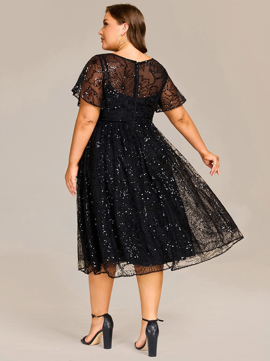 Plus Size Sequin Midi Wedding Guest Dresses #color_Black