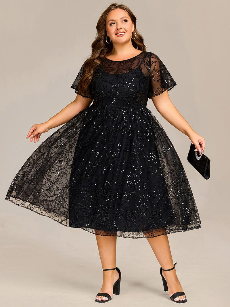 Celavie 6289 Sheer Flutter Sleeves Wedding Guest Dress
