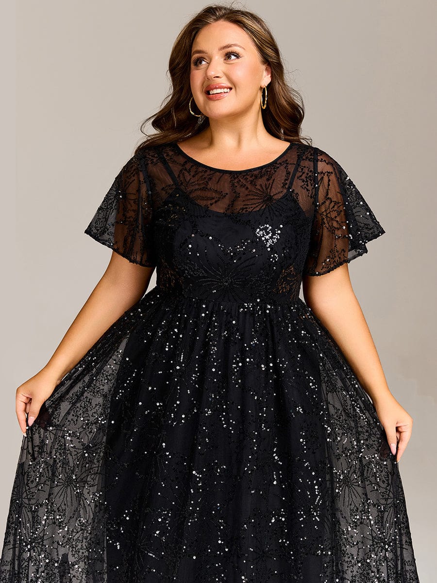 Plus Size Sequin Midi Wedding Guest Dresses #color_Black