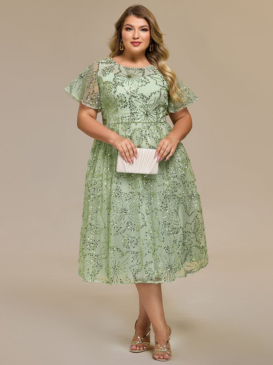 Plus Size Sequin Midi Wedding Guest Dresses #color_Mint Green