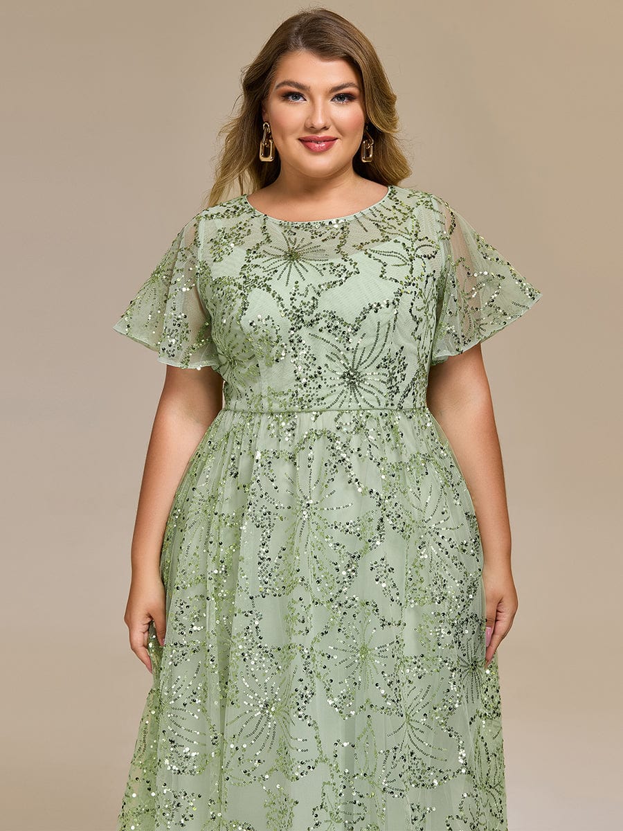 Plus Size Sequin Midi Wedding Guest Dresses #color_Mint Green
