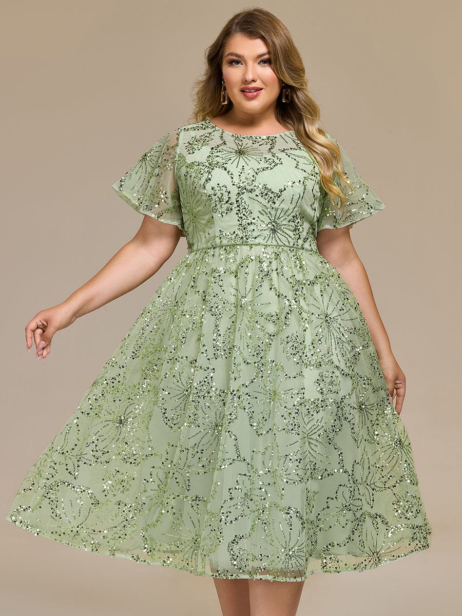 Plus Size Sequin Midi Wedding Guest Dresses #color_Mint Green