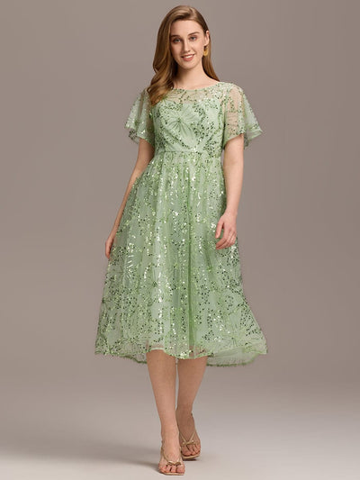 Sheer Ruffle Sequin Wedding Guest Dresses #color_Mint Green