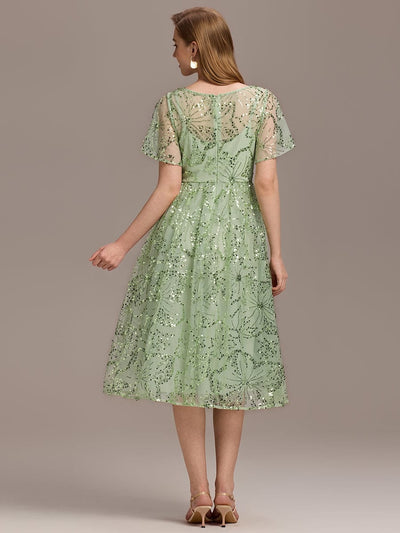 Sheer Ruffle Sequin Wedding Guest Dresses #color_Mint Green