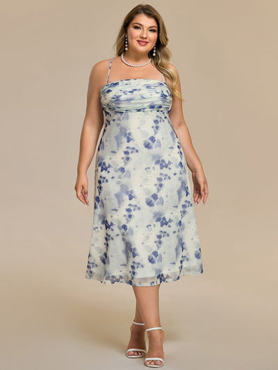 Plus Size Printed Bodycon Wedding Guest Dress #color_Blue Verdure on White