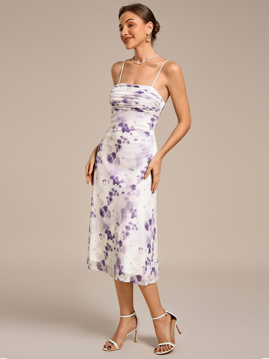 Bodycon Mesh Sleeveless Wedding Guest Dress #color_Light Purple Print