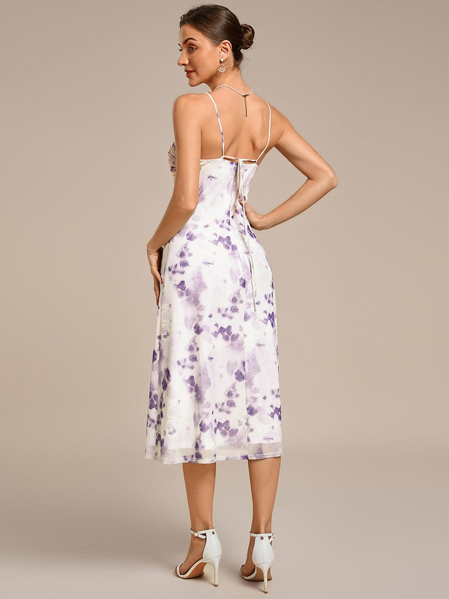 Bodycon Mesh Sleeveless Wedding Guest Dress #color_Light Purple Print