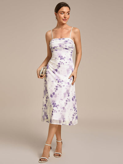 Bodycon Mesh Sleeveless Wedding Guest Dress #color_Light Purple Print