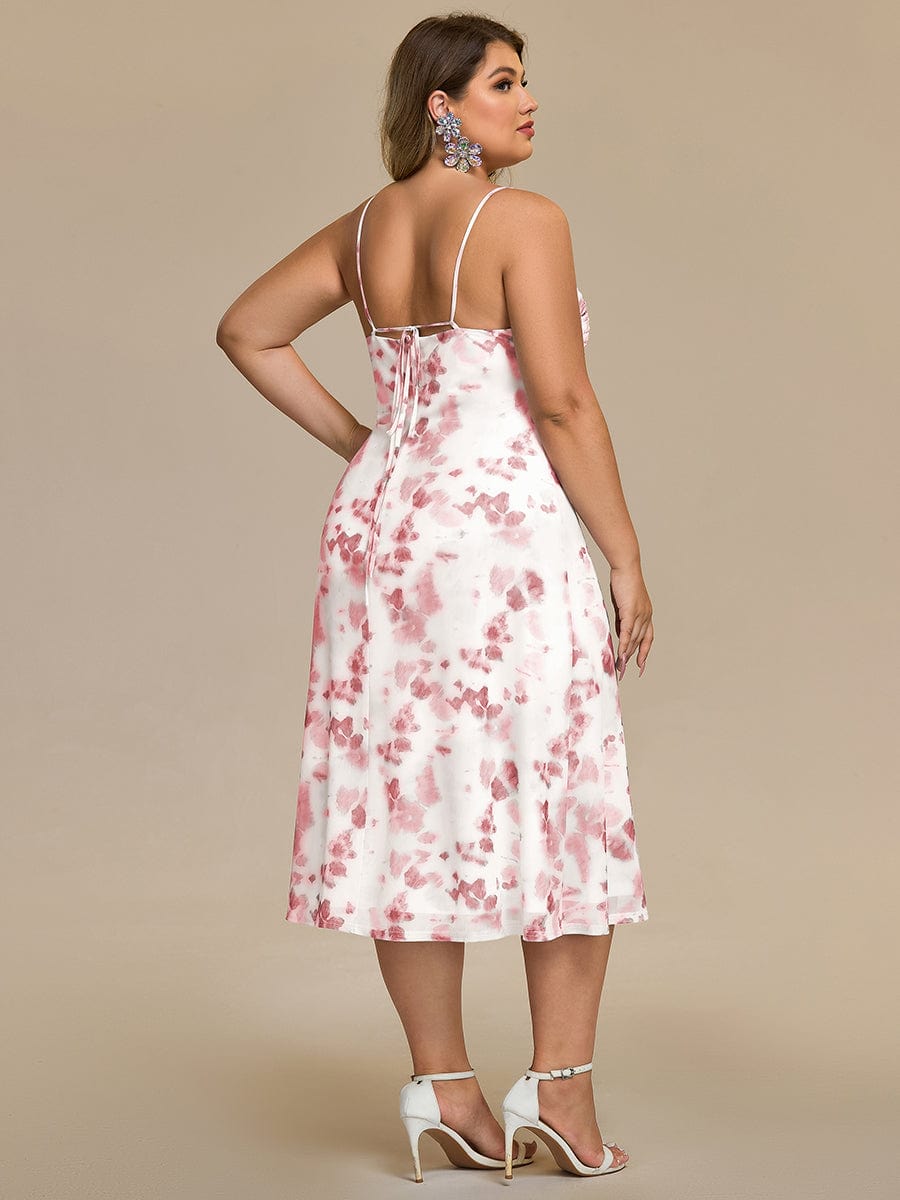 Bodycon Mesh Sleeveless Wedding Guest Dress #color_Russet Red Print