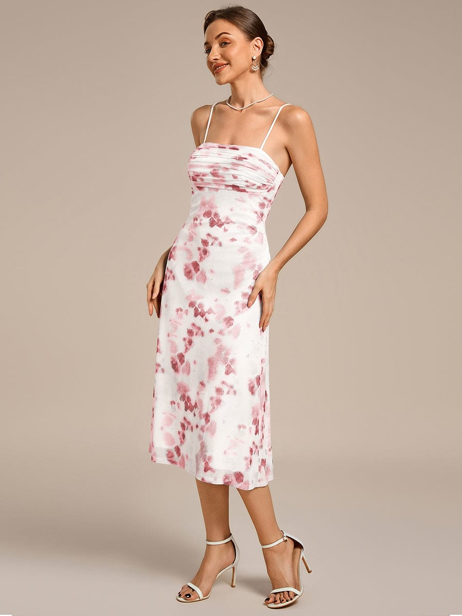 Bodycon Mesh Sleeveless Wedding Guest Dress #color_Russet Red Print