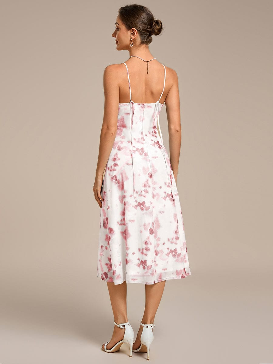 Bodycon Mesh Sleeveless Wedding Guest Dress #color_Russet Red Print