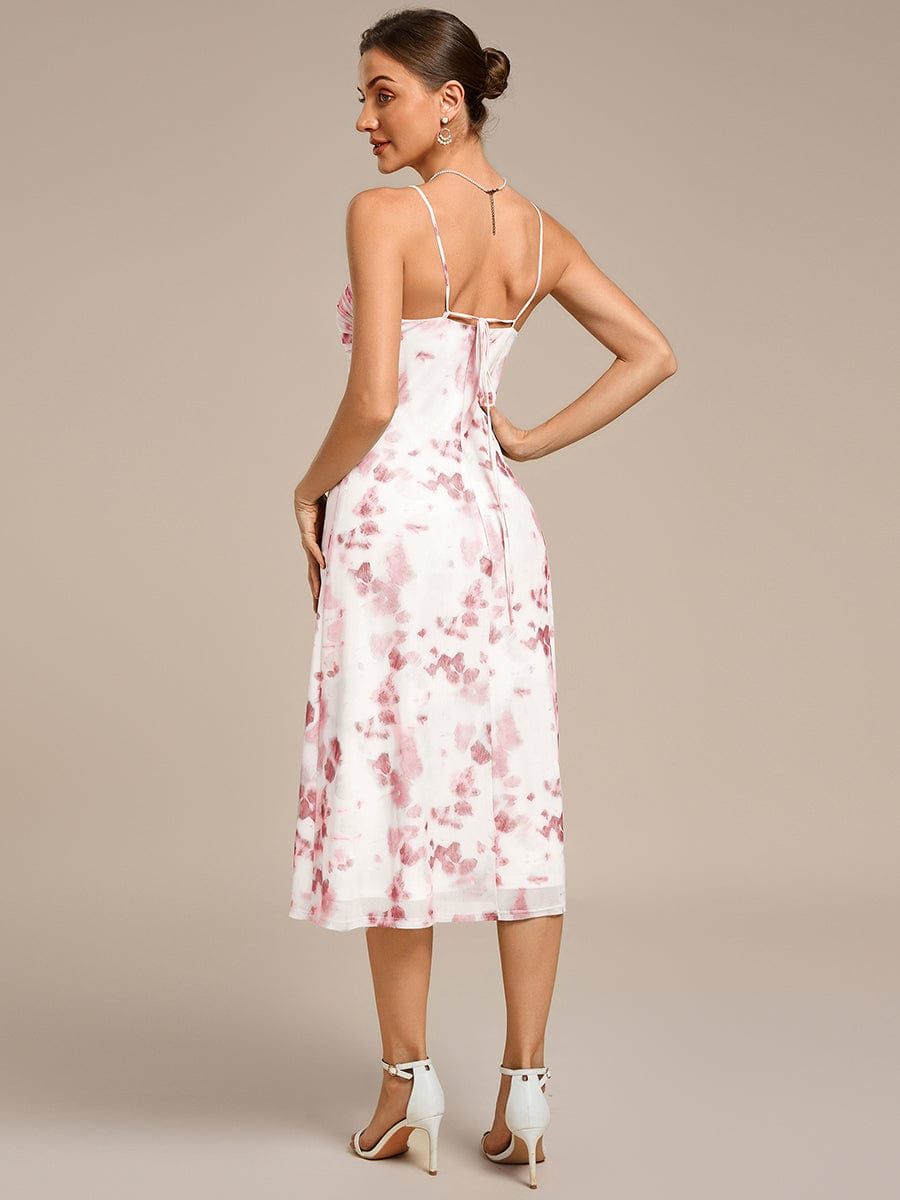 Bodycon Mesh Sleeveless Wedding Guest Dress #color_Russet Red Print