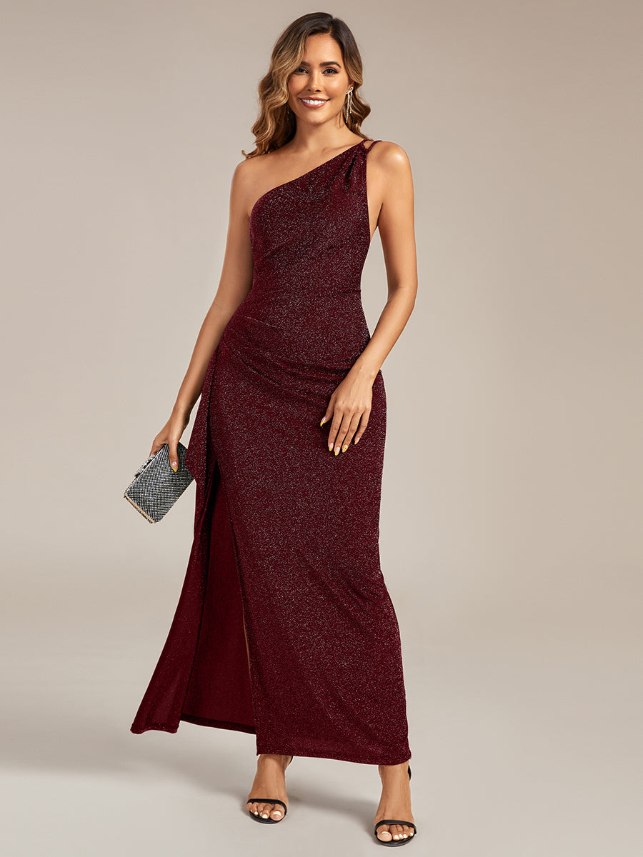 Sequin Sleeveless Asymmetrical Hem Wedding Guest Dress #color_Burgundy