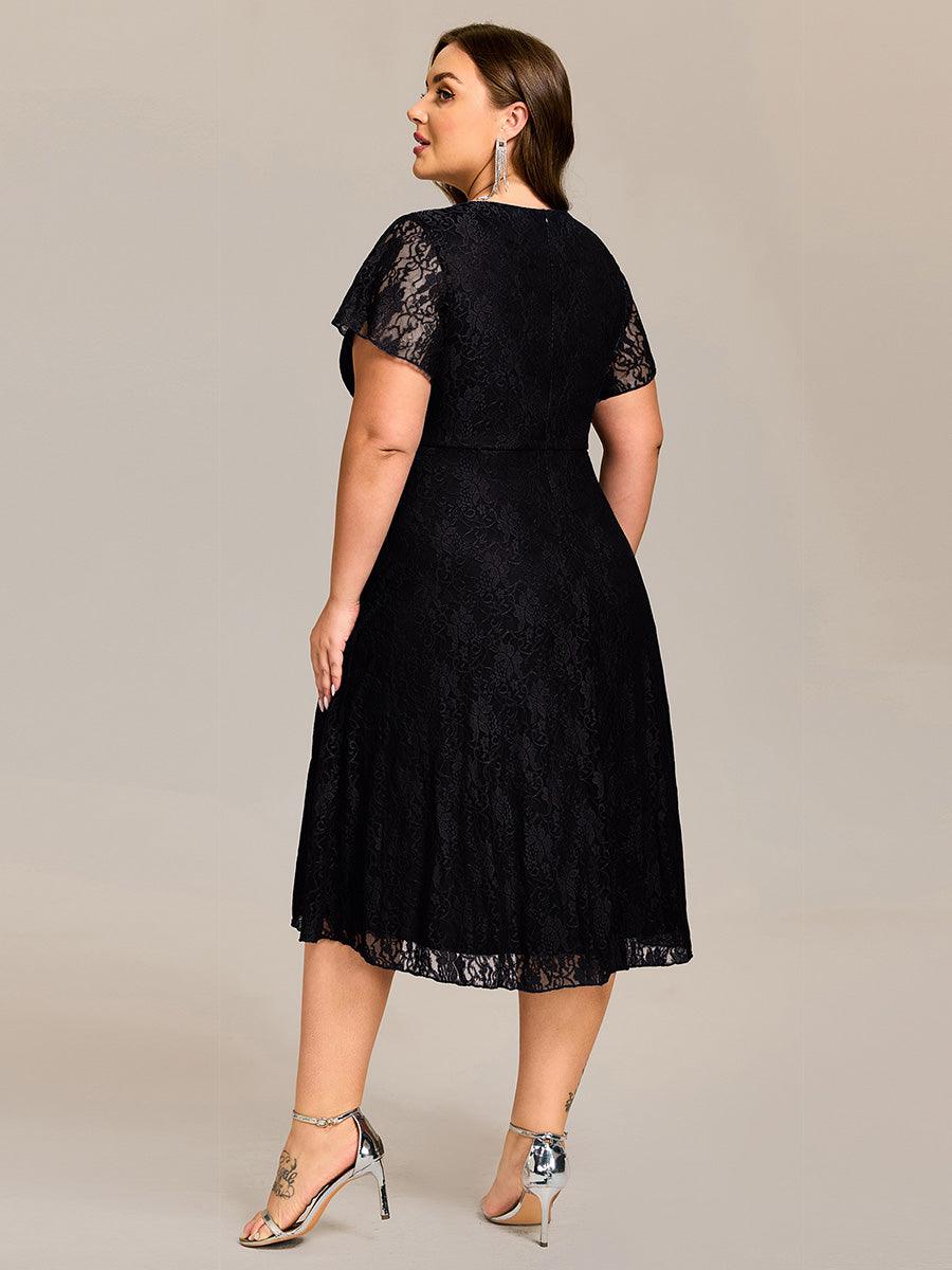 Ruffled Sleeves Lace A-Line Formal Evening Dress #color_Black
