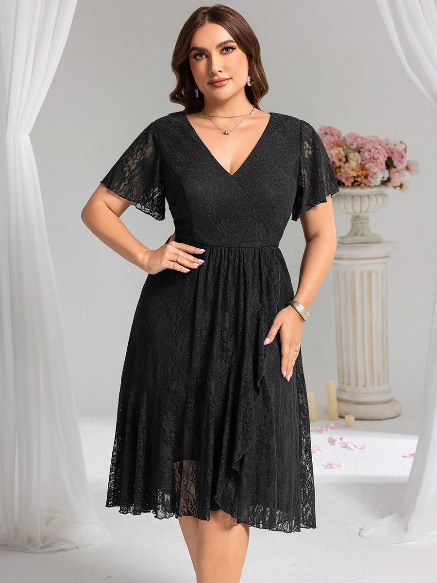Ruffled Short Sleeve V-Neck A-Line Wedding Guest Dress for Stylish Events - Ever-Pretty US Ruffled Short Sleeve V-Neck A-Line Wedding Guest Dress for Stylish Events - Ever-Pretty US
