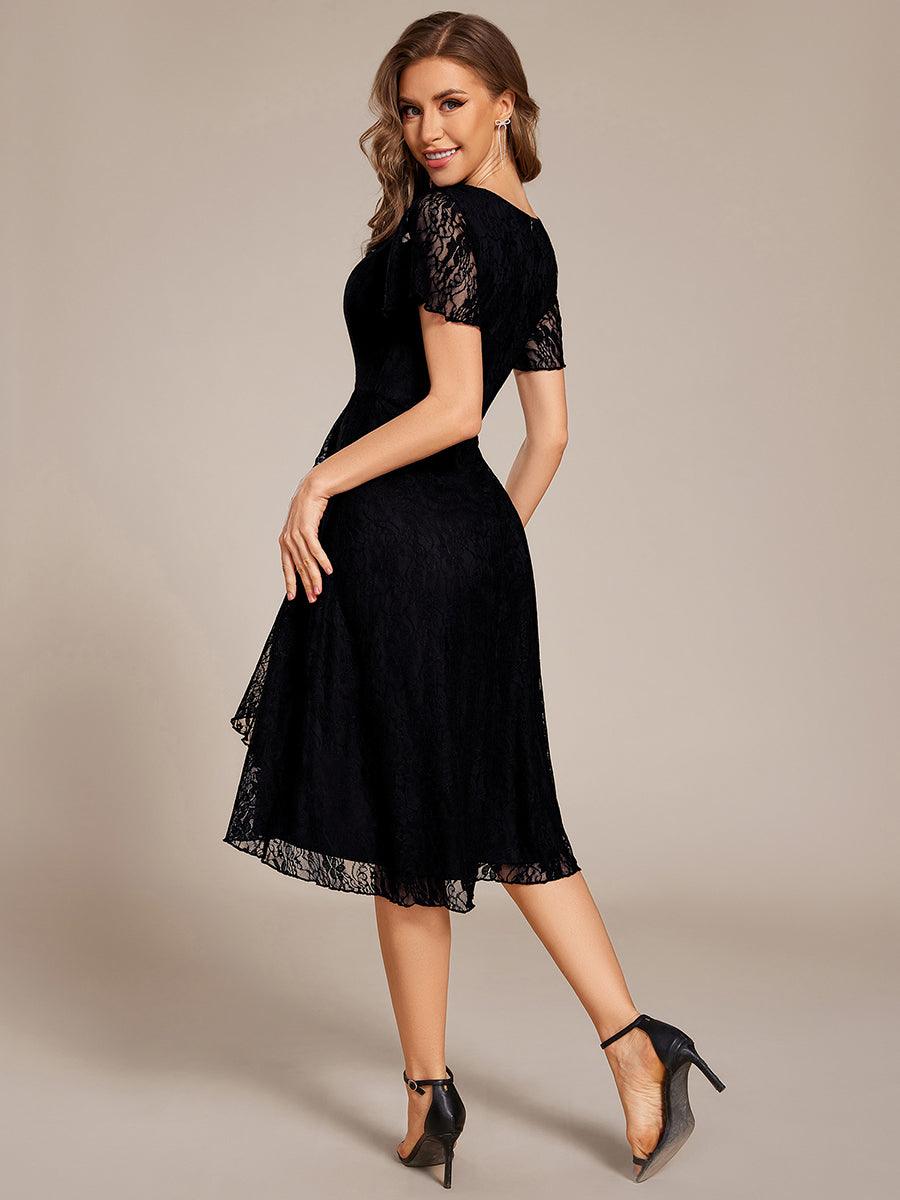 Ruffled Sleeves Lace A-Line Formal Evening Dress #color_Black