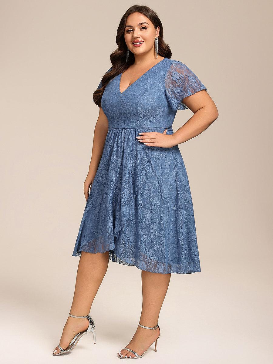 Ruffled Sleeves Lace A-Line Formal Evening Dress #color_Dusty Blue