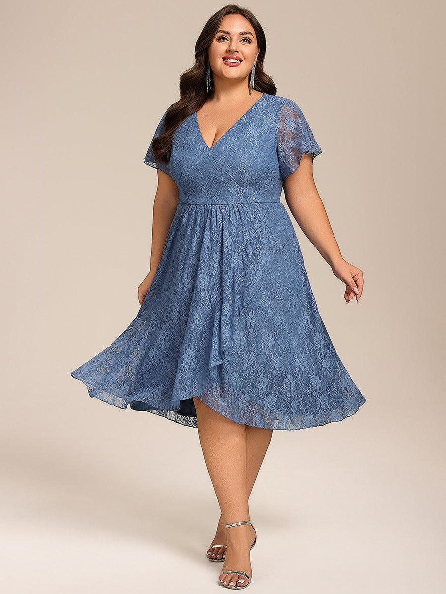Plus Size Ruffled V-Neck A-Line Midi Dress for Wedding Guests