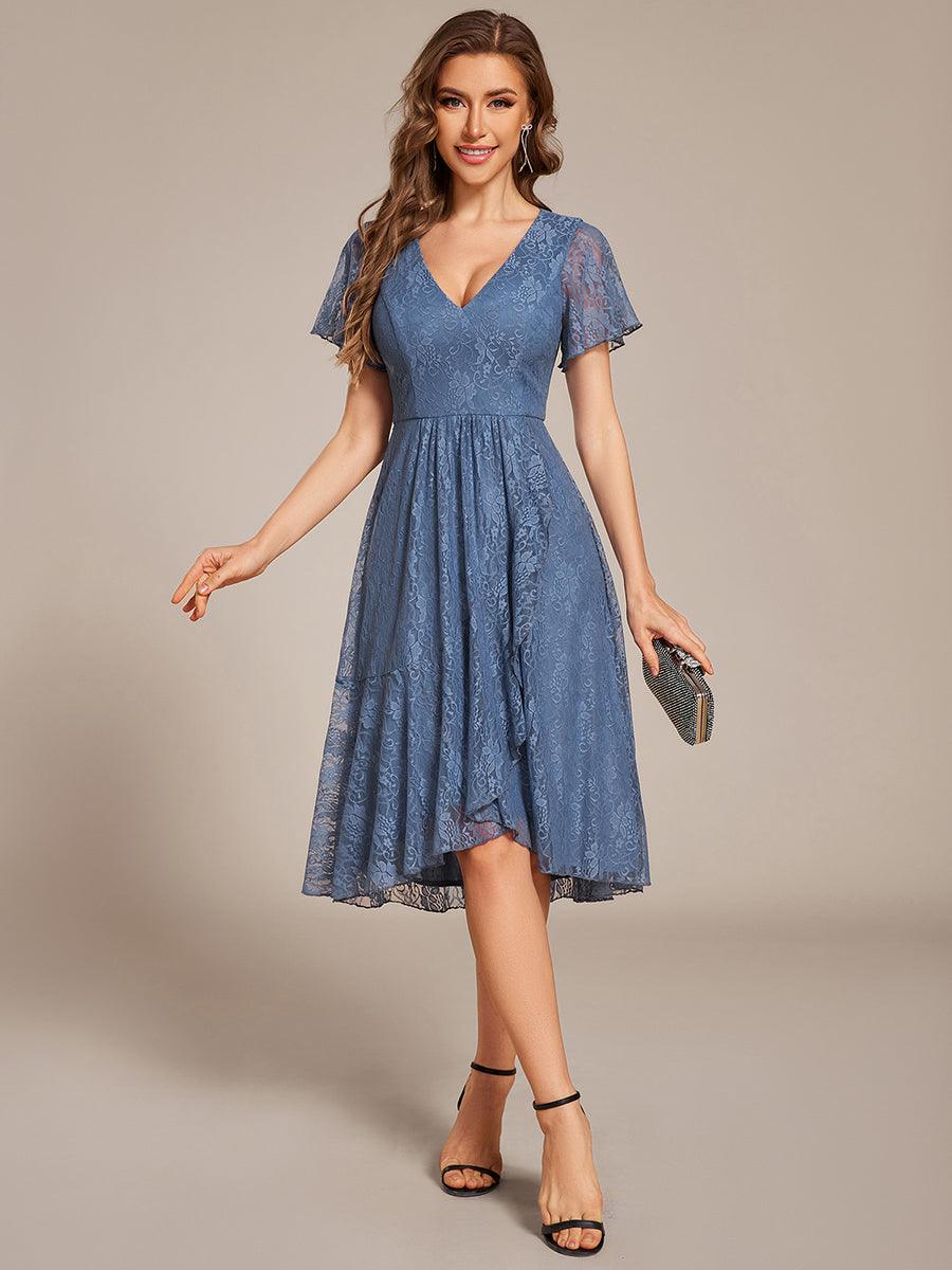 Ruffled Sleeves Lace A-Line Formal Evening Dress #color_Dusty Blue