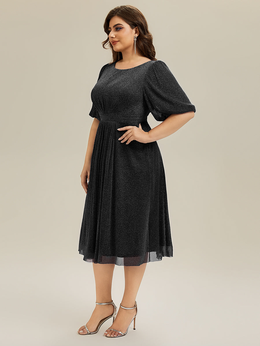 Plus Size Short Sleeves Sequin High Low V-Neck Midi Formal Evening Dress #color_Teal