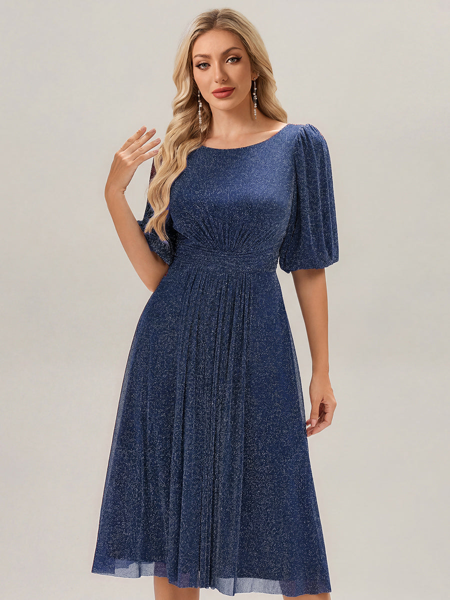 elegant navy blue dresses for wedding guests with sleeves Ever-Pretty ever MARIS|Shimmery Lantern Sleeve A-Line Fall Guest Dress In Size 4 elegant wedding guest dresses
