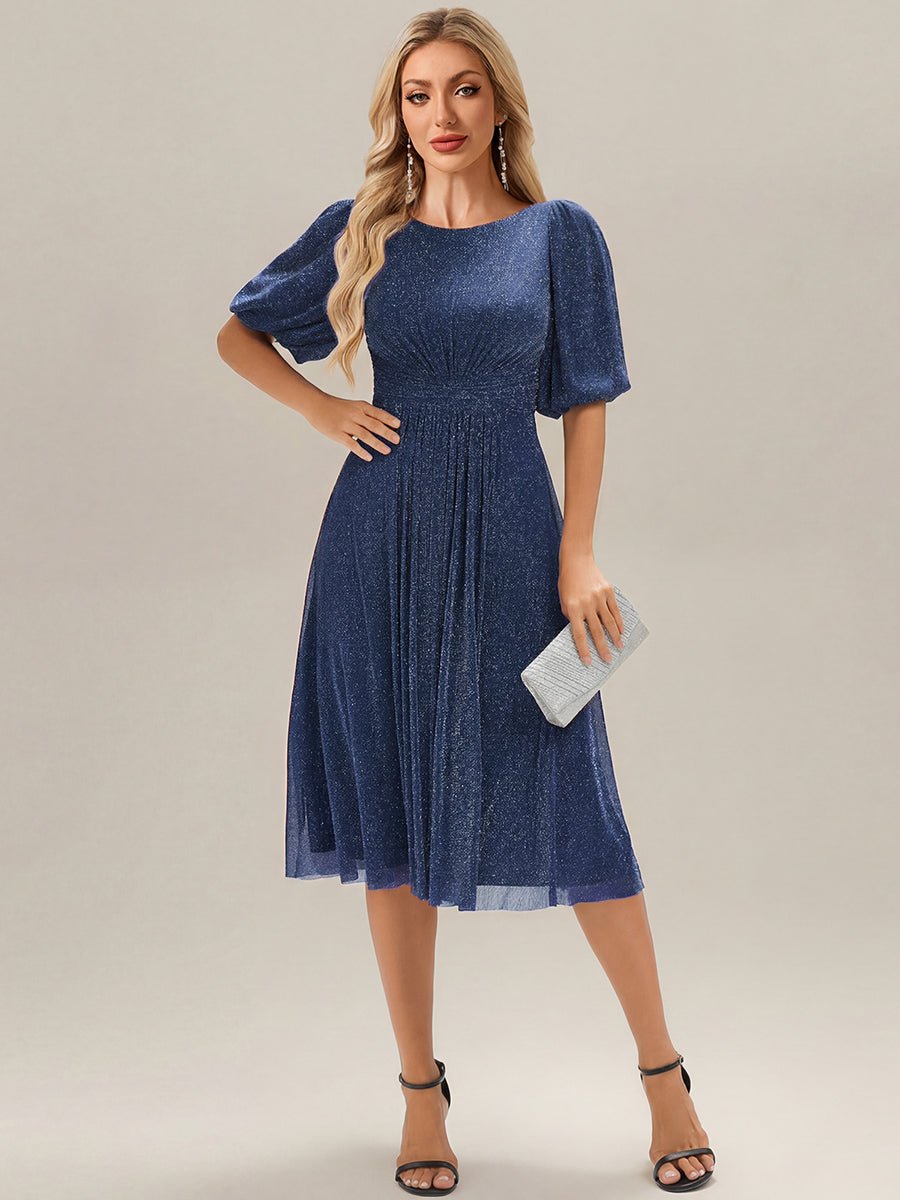 white christmas dresses Floral Applique Lantern Sleeve Chiffon Formal Dress – Elonnashop main image 0