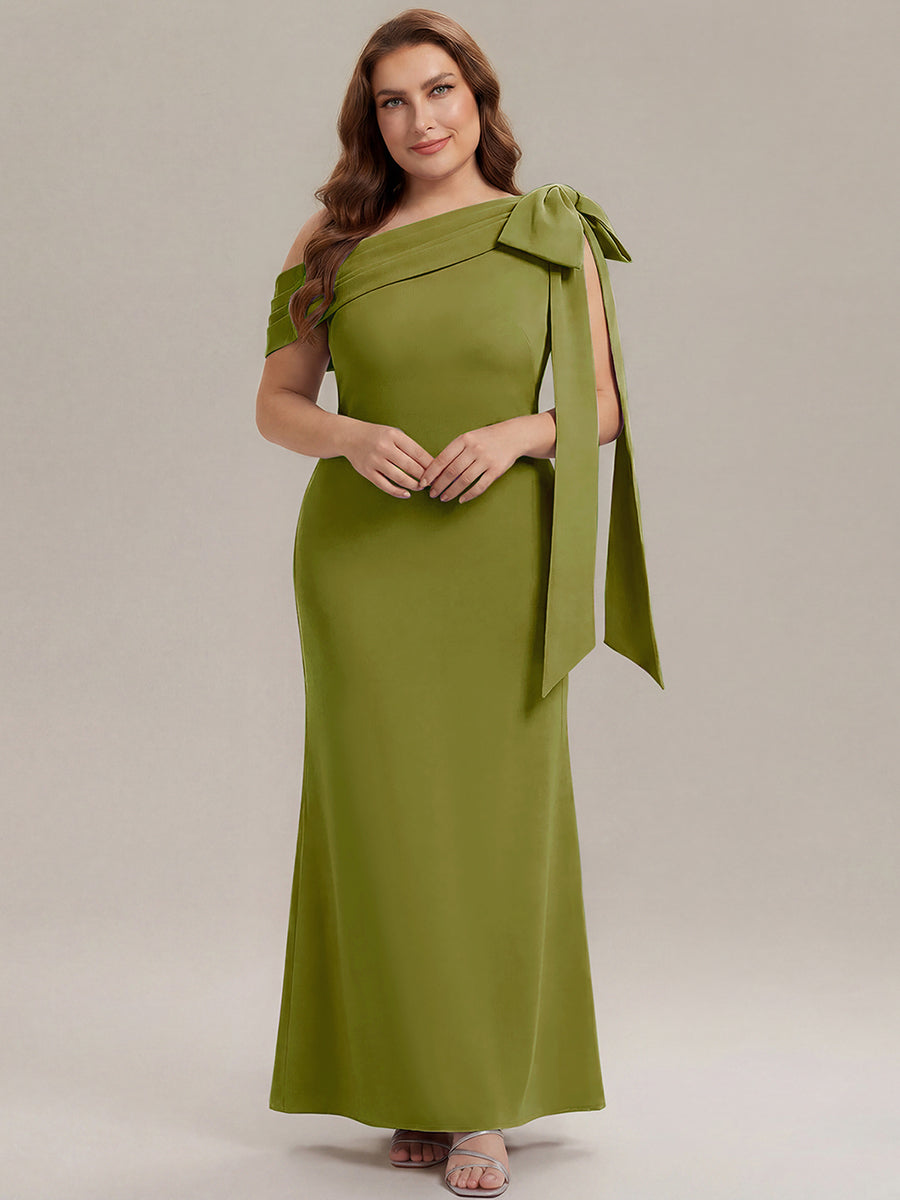 Asymmetric Shoulder with Bow Knit Wedding Guest Dress #color_Citron