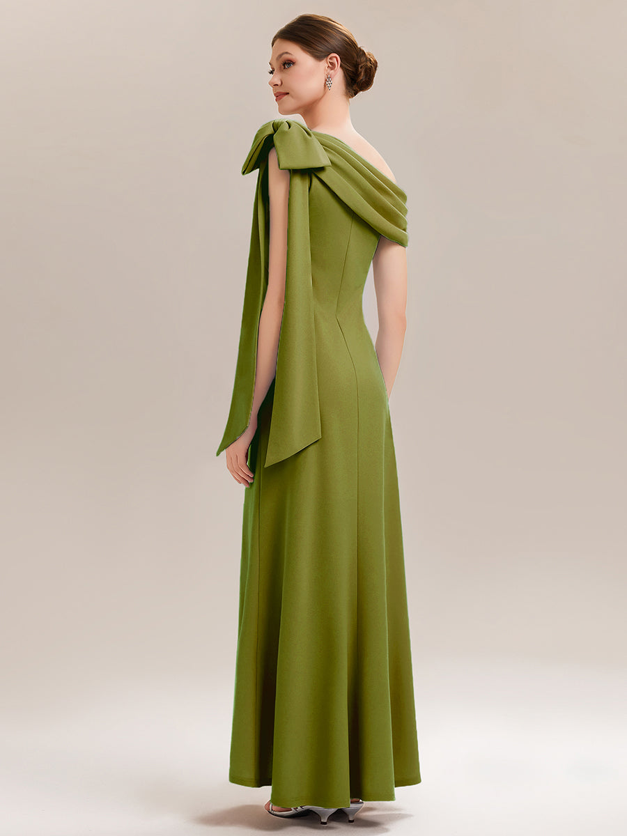 Asymmetric Shoulder with Bow Knit Wedding Guest Dress #color_Citron
