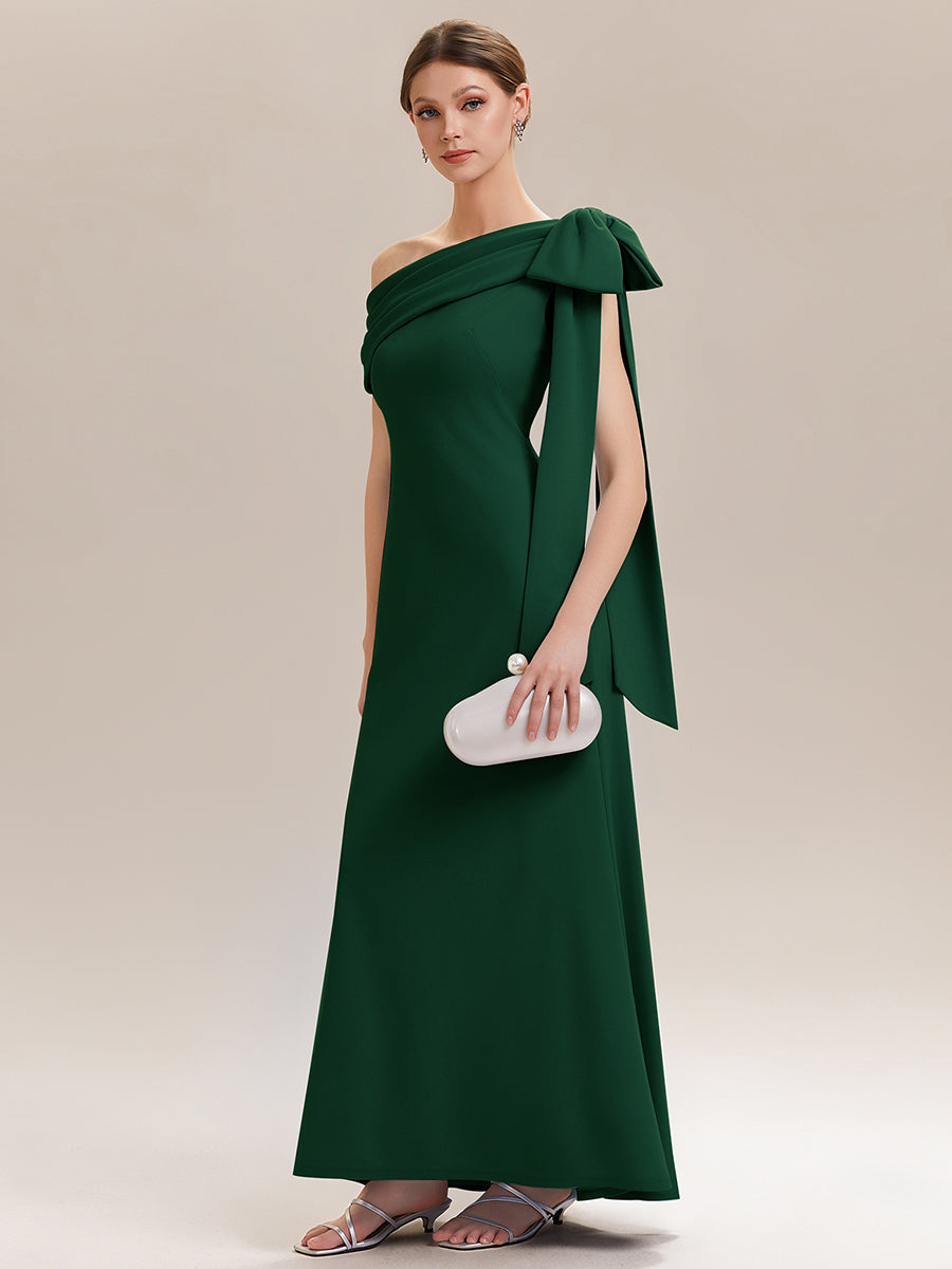 Asymmetric Shoulder Bow Maxi Gown for Black Tie Events & Formal Weddings