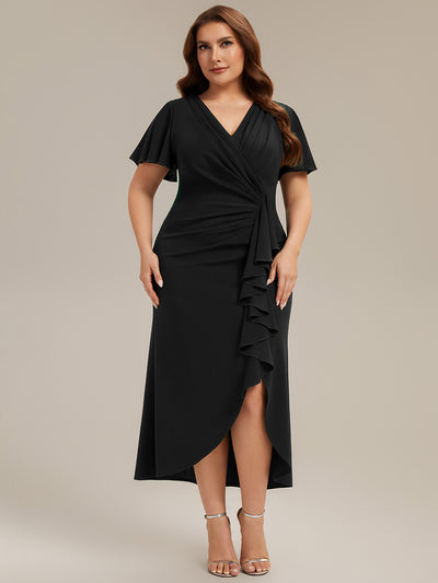 Plus Size Thigh-High Slit Knit Wedding Guest Dress