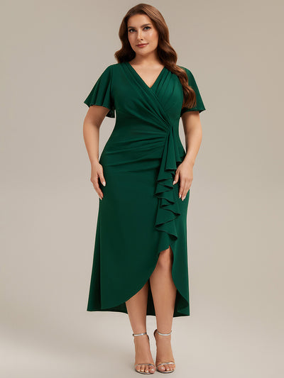 Plus Size Thigh-High Slit Knit Wedding Guest Dress