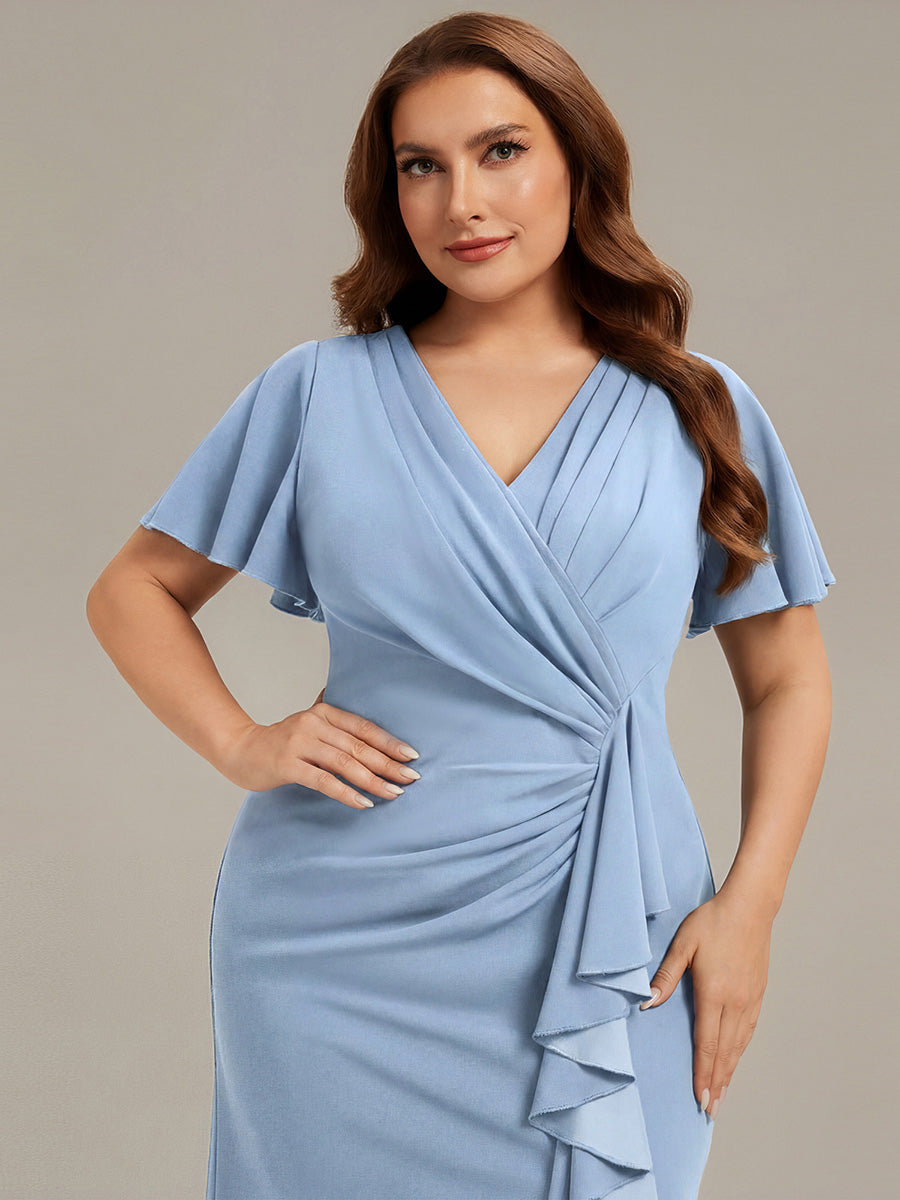 Plus Size Thigh-High Slit Knit Wedding Guest Dress #color_Ice Blue