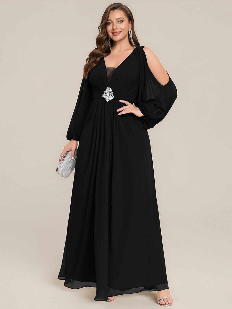 Plus Size Cut-Out Detail Chiffon Evening Dress #color_Black