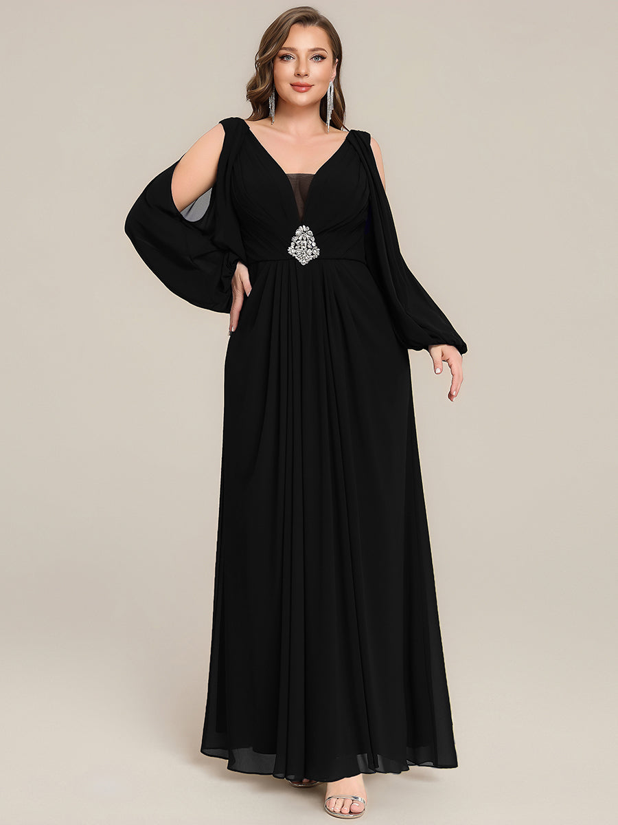 Plus Size Cut-Out Detail Chiffon Evening Dress #color_Black