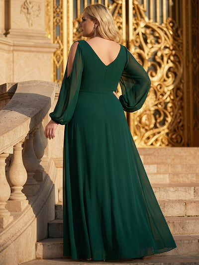 Plus Size Cut-Out Detail Chiffon Evening Dress #color_Dark Green