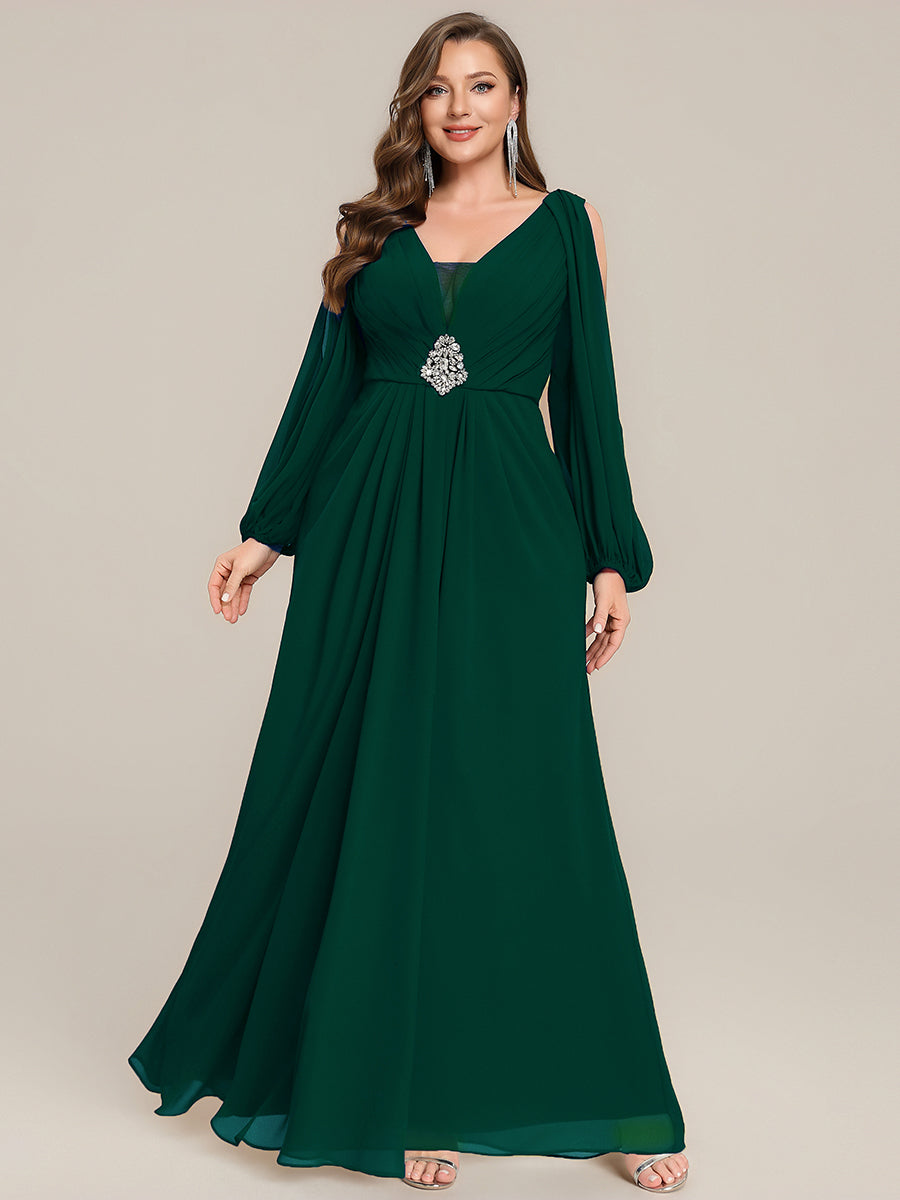 Plus Size Cut-Out Detail Chiffon Evening Dress #color_Dark Green