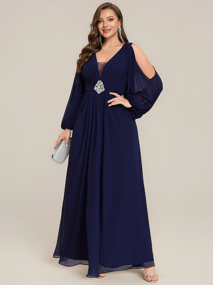Plus Size Cut-Out Detail Chiffon Evening Dress #color_Navy Blue