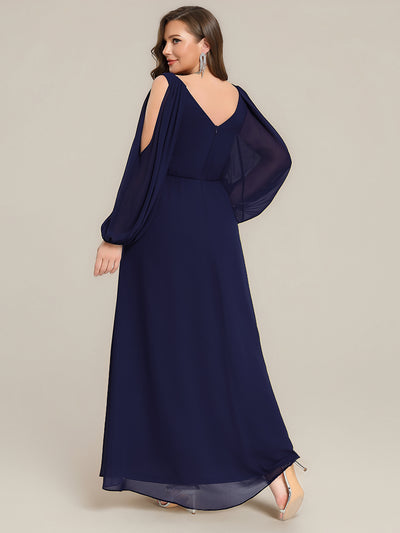 Plus Size Cut-Out Detail Chiffon Evening Dress #color_Navy Blue